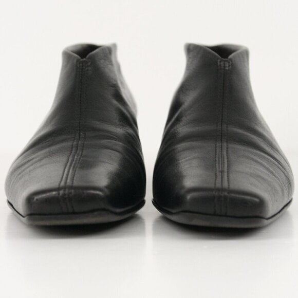 Peter Kaiser Black Leather Square Toe Slip On Block Heel Ankle Boot Sz 4.5 - Picture 2 of 15